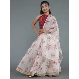 Aks Kids Girls Ethnic Motifs Printed Ready to Wear Organza Lehenga & Blouse With Dupatta-picture-18