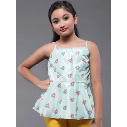 Aks Kids Girls Floral Printed Shoulder Straps Peplum Top-picture-36