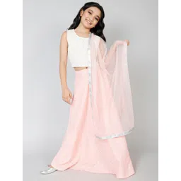 Aks Kids Girls Mirror Work Ready to Wear Cotton Lehenga Choli With Dupatta-picture-32