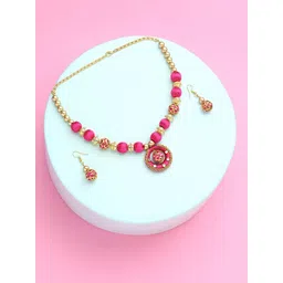 AKSHARA German Silver Gold Plated Stone Studded & Beaded Jewellery Set-picture-12