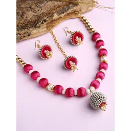 AKSHARA Gold-Plated Pink & White Stone-Studded Jewellery Set-picture-47