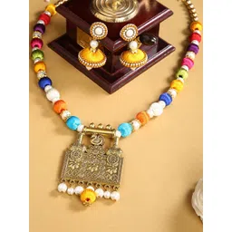 AKSHARA Women Gold- Plated Handcrafted Brass-Plated Jewellery Set-picture-25