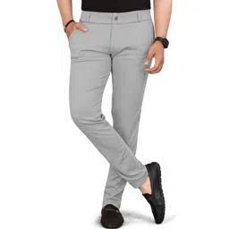 Akshat Enterprise Men Light Grey Solid Polyester Slim Fit Trousers-picture-12