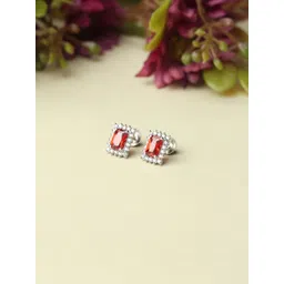 AKSHAT SAPPHIRE 925 Sterling Silver Rhodium-Plated Cubic Zirconia Studded Square Studs-picture-11