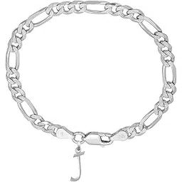 akshat sapphire 92.5% pure Sterling Silver Figaro Designer Bracelet with Alphabet for Men - BRMFKD-PRT-picture-11