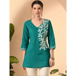 Akshatani Botanical Embroidered V-Neck Thread Work Thread Work Kurti-picture-29