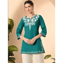 Akshatani Floral Embroidered V-Neck Kurti-picture-14