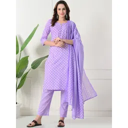 Akshatani Women Ethnic Motifs Printed Regular Pure Cotton Kurta Set With Dupatta-picture-32