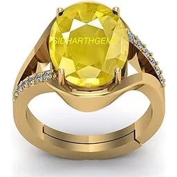 akshita gems 14.25 Ratti 13.00 Carat Unheated Untreatet A+ Quality Natural Yellow Sapphire Pukhraj Gemstone Gold Plated Ring for Women's and Men's (Lab Certified)-picture-11