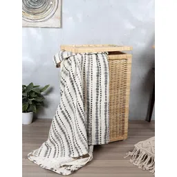 akway Beige Textured Bamboo Cane Storage Basket With Lids-picture-52