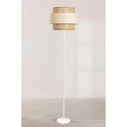 AKWAY Rattan Cane Webbing Floor Lamp Bamboo Floor Lamp Cane Standing Lamp Wooden Standing lamp for Living Room Bedroom (14" D X 12")(White Stand) (Beige)-picture-11