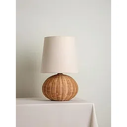 AKWAY Bamboo Bedside Table lamp for Bedroom | Rattan Study | Cane Table lamp for Home Decoration | Wicker (Bulb not Included) (Brown) - Sun-picture-13