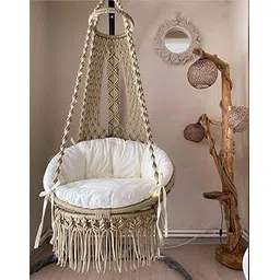 Alaaya Decor Handwoven Macrame Swing Chair – Bohemian Elegance for Indoor/Outdoor Spaces – (Beige and White)-picture-11
