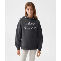 ALAN JONES Cotton Blend Knit Full Drop Shoulder Sleeves Mes Amies Text Printed Light Winter Hoodie - Charcoal-picture-16
