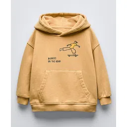 ALAN JONES Cotton Blend Knit Full Sleeves Typography Printed Light Winter Oversized Hoodie - Beige-picture-13