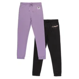 ALAN JONES Cotton Blend Knit Pack Of 2 Love & Los Angeles Text Printed Joggers - Lavender & Black-picture-17