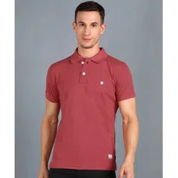 alan jones Men Solid Polo Neck Cotton Blend Red T-Shirt-picture-10