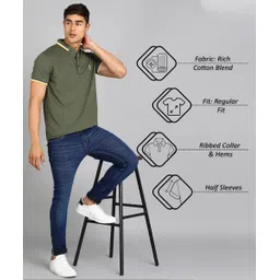 alan jones Men Solid Polo Neck Cotton Blend Dark Green T-Shirt image 2