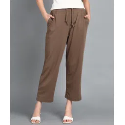 alan jones Women Relaxed Beige Cotton Blend Trousers image 1