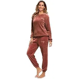 alaxender Women Warm Fleece Pajamas Flannel Pajamas Sets Long Sleeve Winter Pajama Set Ladies Thermal Free Size(28 Till 34)-picture-42