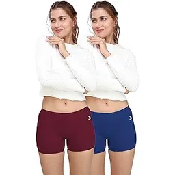 alba Flora Women's Boyshorts|100% Combed Cotton|High-Waist Comfort Fit|Soft & Breathable Panties|Multicolor Solid|Snug Fit|(90 CM|Size L) - Maroon + Navy Blue (Pack of 2)(FLORA-2P-L-C4_bzr)-picture-14