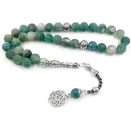 albashan Tasbih Natural Green agate stone Blue Metal tassel 33 45 66 99 prayer beads islamic fashion stone Muslim Rosary, 10mm x 33beads, Metal Stone, Agate-picture-25