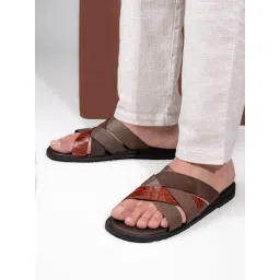 Alberto Torresi Men's 272 Trendy Non Stitched Brown Cross Strap Sandals-picture-30