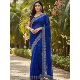 ALBIRA CREATION Embellished Embroidered Pure Georgette Banarasi Saree-picture-39