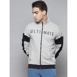 Alcis Men Grey & Navy Blue Colourblocked Typography Cotton Sporty Jacket-picture-19