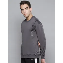 Alcis Men Grey Solid Round Neck Sweatshirt with Print Detail image 3