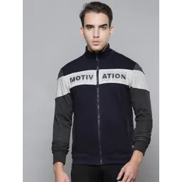 Alcis Men Navy Blue & Grey Colourblocked Typography Cotton Sporty Jacket-picture-21