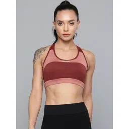 ALCIS Pink & Maroon Color-Block Sports Bra-picture-22