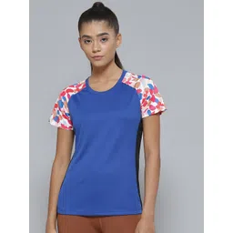 Alcis Women Blue & Pink Printed Slim Fit Sports T-shirt-picture-23