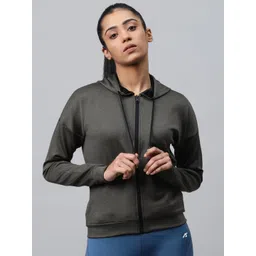 Alcis Women Charcoal Grey Hooded Solid Training Jacket-picture-38