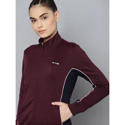 Alcis Women Maroon Navy Blue Colourblocked Sporty Jacket-picture-35