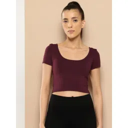 Alcis Women Maroon Solid Gym Base Crop T-Shirt-picture-11