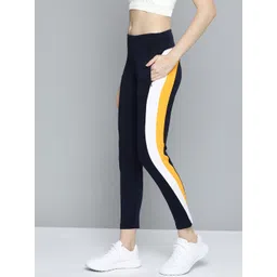 Alcis Women Navy Blue & Mustard Yellow Colourblocked 7/8 Tights-picture-23