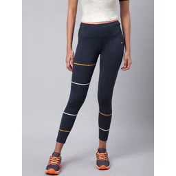 Alcis Women Navy Blue Striped Secure Fit Cropped Training Tights-picture-25