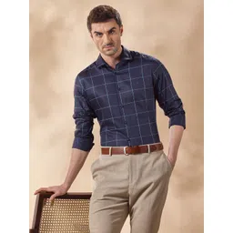 Aldeno Men India Spread Collar Buffalo Checked Slim Fit Formal Shirt-picture-27