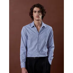 Aldeno Men Standard Fit Grid Tattersall Checked Spread Collar Formal Shirt-picture-18