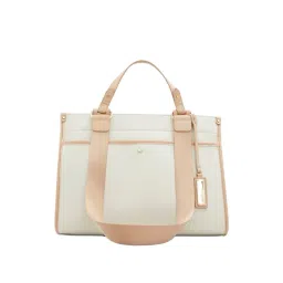 Aldo White & Brown Solid Medium Tote Handbag-image-4
