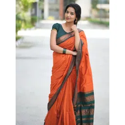 Aldwych Orange & Green Woven Design Zari Banarasi Saree-picture-10