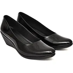alentra Women’s Black Patent Leather Wedge Heels – Elegant Slip-On Formal Pumps for Office, Party-picture-38