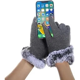 alexvyan 1 Pair Warm Women Gloves Causal Wrist Soft Covered Finger Mittens Wool Fur Windproof Mittens- Mobile Screen Touch Gloves For Girl Ladies-Grey-picture-17