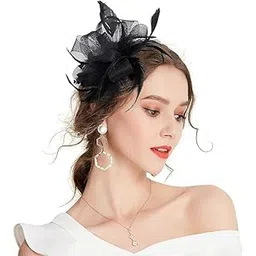 alexvyan Black Fascinator Hairband for Women Flower Mesh Net Feathers Headband Cocktail, Tea Party Headwear Vintage Ladies Female Hair Clip and Band Fascinators-picture-14