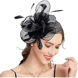 alexvyan Black Fascinator Hairband for Women Flower Mesh organza Feathers Headband Cocktail, Tea Party Headwear Vintage Ladies Hair Clip and Band Fascinators-picture-15