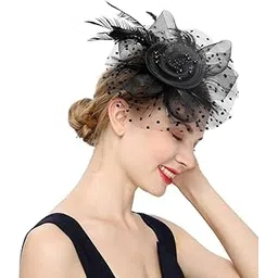 alexvyan Black Fascinator Hats for Women Flower Mesh Ribbons Feathers with Pearl Headband Cocktail, Tea Party Headwear Vintage Ladies Hair Clip and Band Fascinators-picture-13