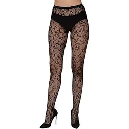 alexvyan Black Floral Design Women's/Girls's High Waist Pantyhose Tights Fishnet Stockings Mesh Net Style Nylon & Spandix-picture-35