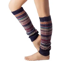 alexvyan Blue Multicolor Stripe Long Warm Woolen Thigh High Knee High Leg Warmer Winter Fashion Knitted Warm Boot Thigh High Socks Boot Cuffs for Women Girls.-picture-10