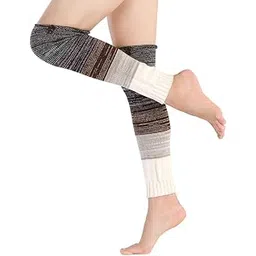 alexvyan Brown Button Multicolor Stripe Long Warm Woolen Thigh High Knee High Leg Warmer Winter Fashion Knitted Warm Boot Thigh High Socks Boot Cuffs for Women Girls-picture-52